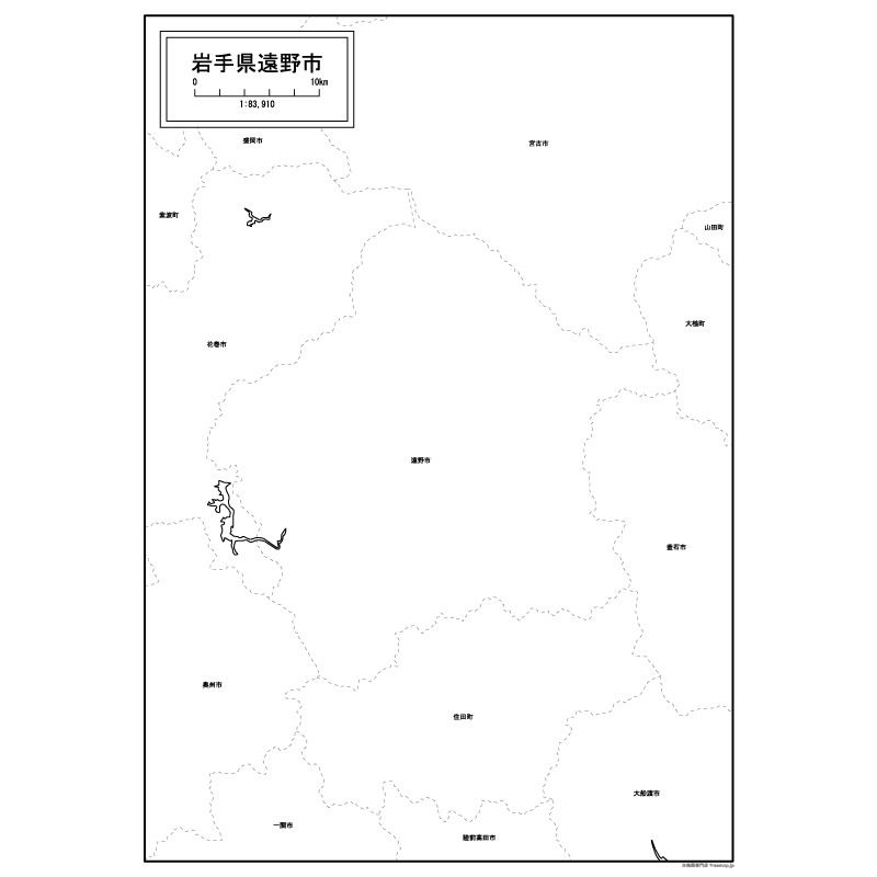 遠野市の白地図のサムネイル