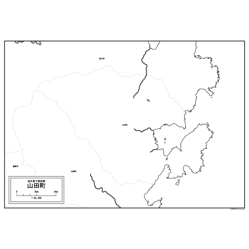 山田町の白地図のサムネイル