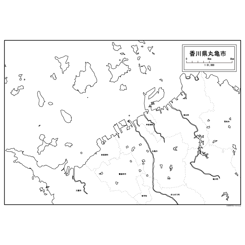 丸亀市の白地図のサムネイル