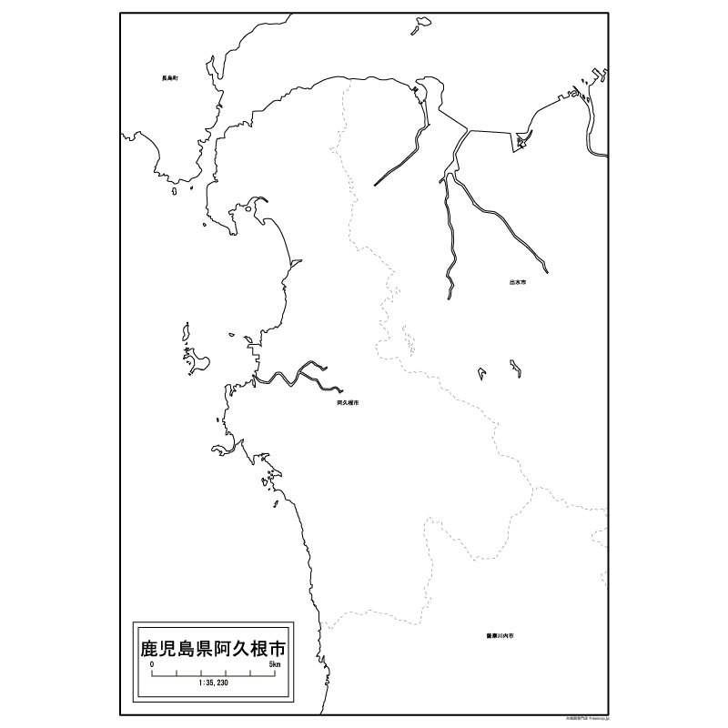 阿久根市の白地図のサムネイル