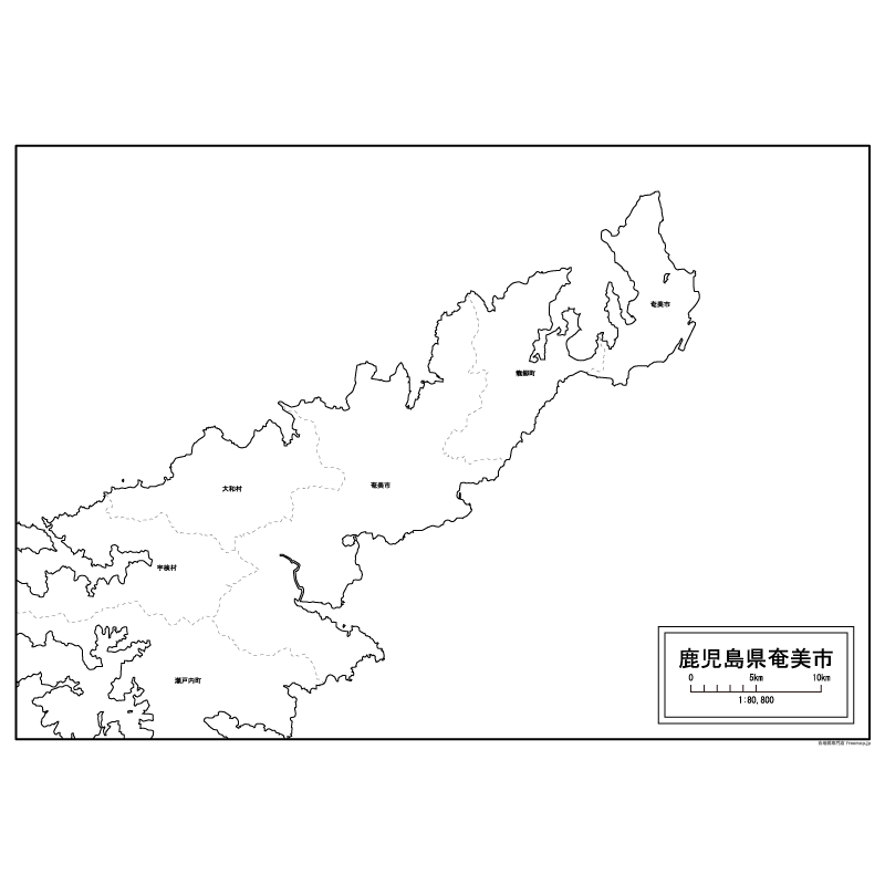 奄美市の白地図のサムネイル