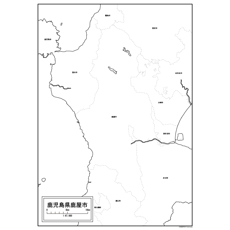 鹿屋市の白地図のサムネイル