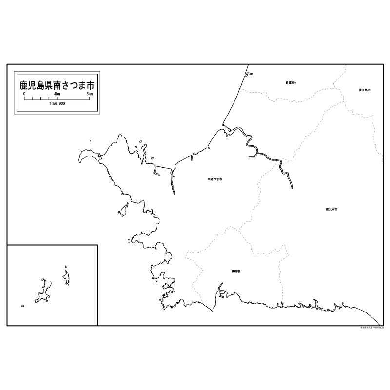 南さつま市の白地図のサムネイル