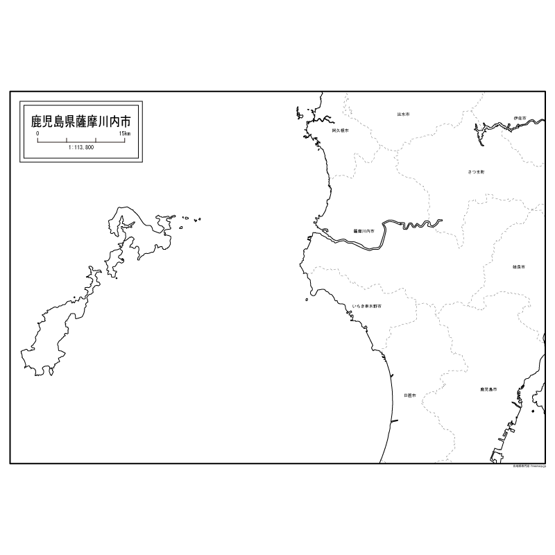 薩摩川内市の白地図のサムネイル