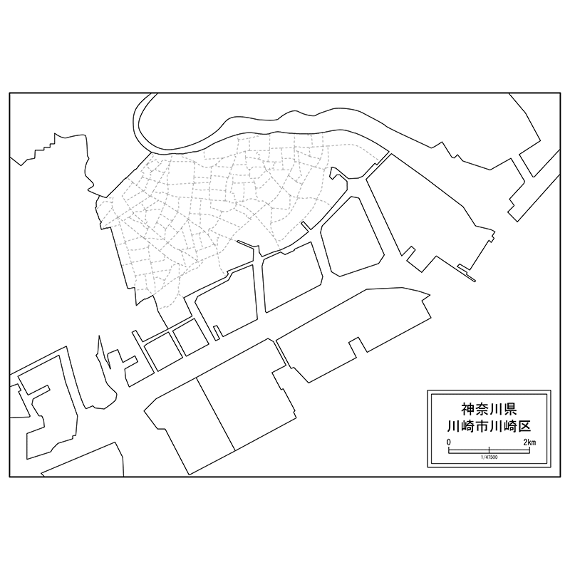 川崎市川崎区の白地図のサムネイル