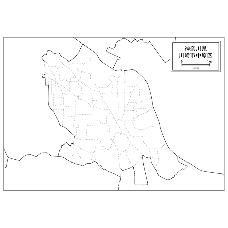 川崎市中原区の白地図のサムネイル
