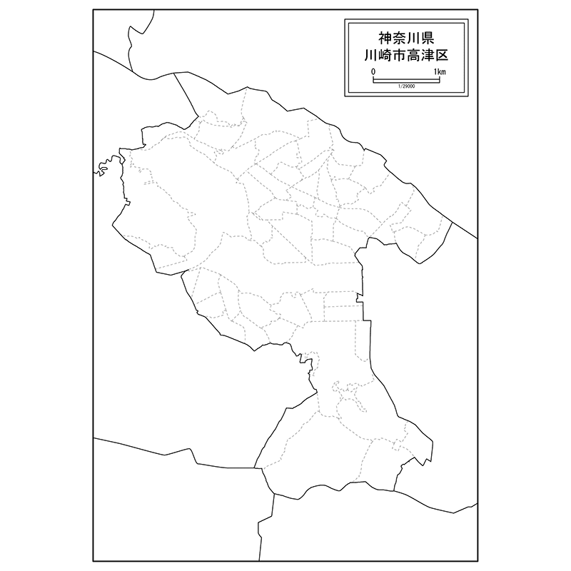 川崎市高津区の白地図のサムネイル