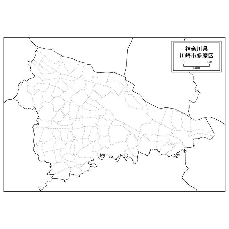 川崎市多摩区の白地図のサムネイル