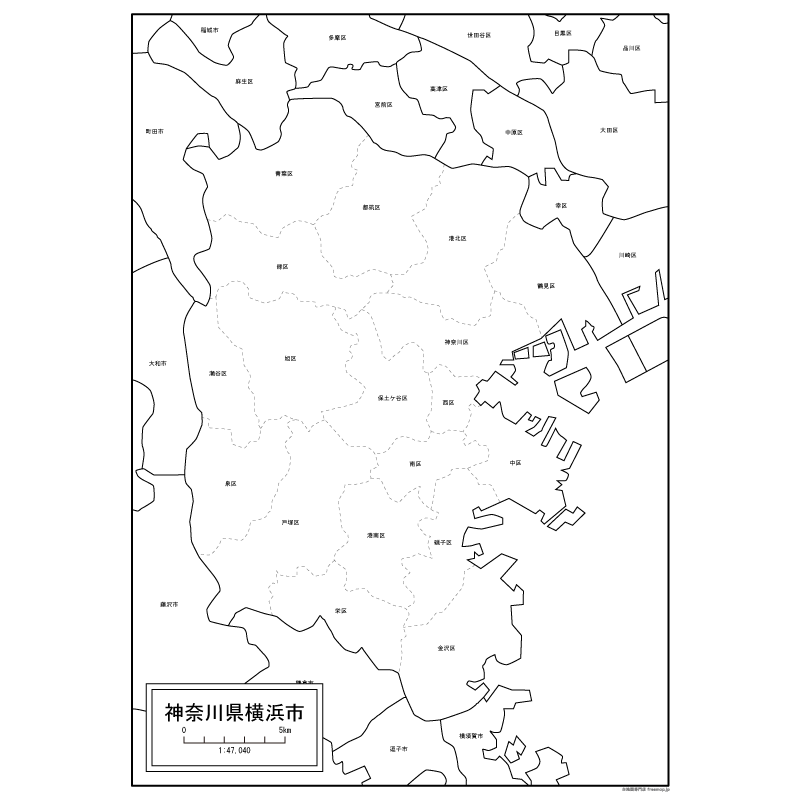 神奈川県横浜市の白地図のサムネイル