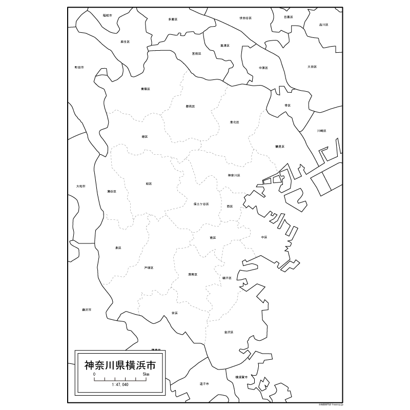 神奈川県横浜市の白地図 白地図専門店