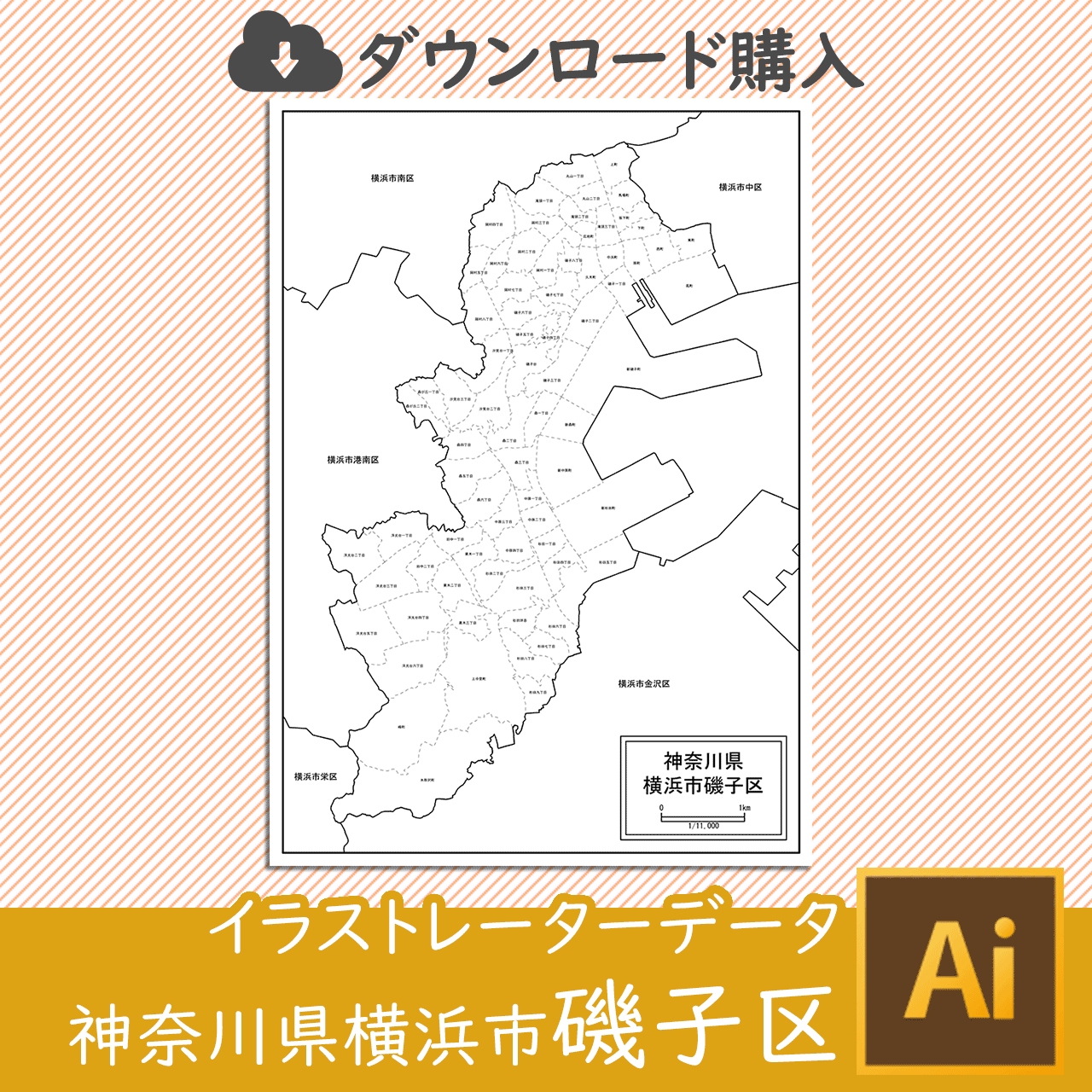 横浜市磯子区の白地図のサムネイル画像