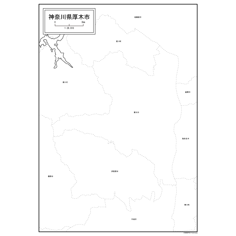 厚木市の白地図のサムネイル