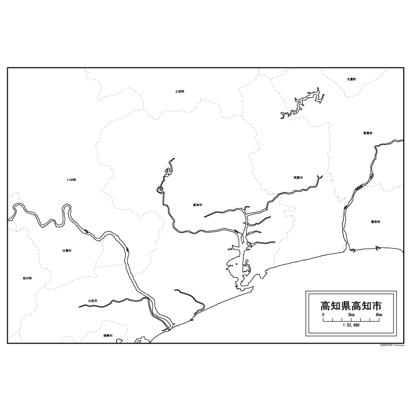 高知市の白地図のサムネイル