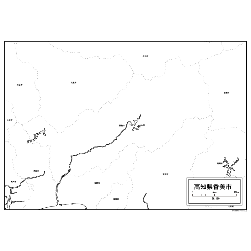 香美市の白地図のサムネイル