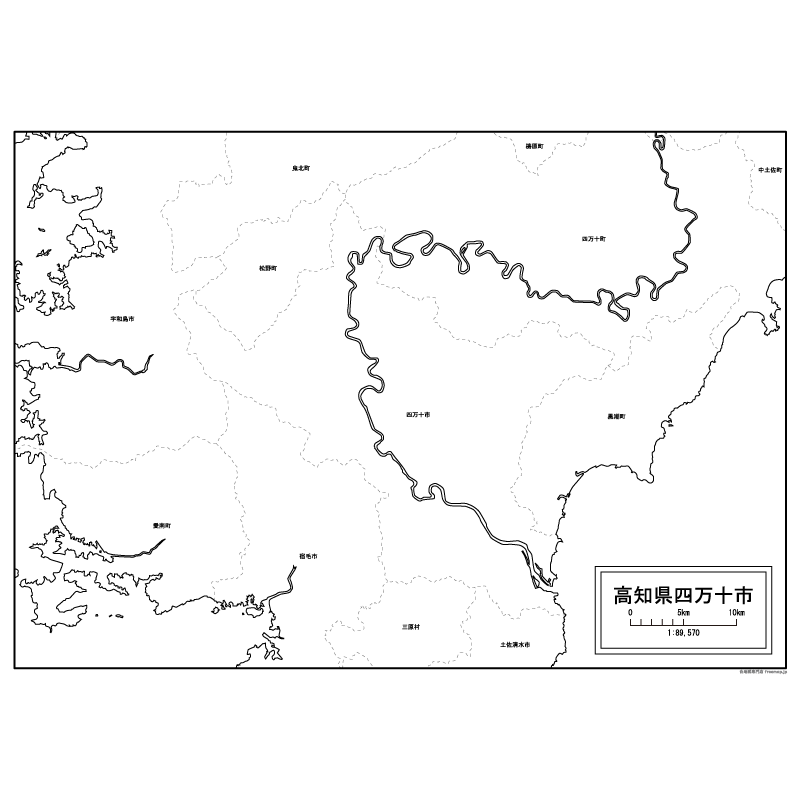 四万十市の白地図のサムネイル