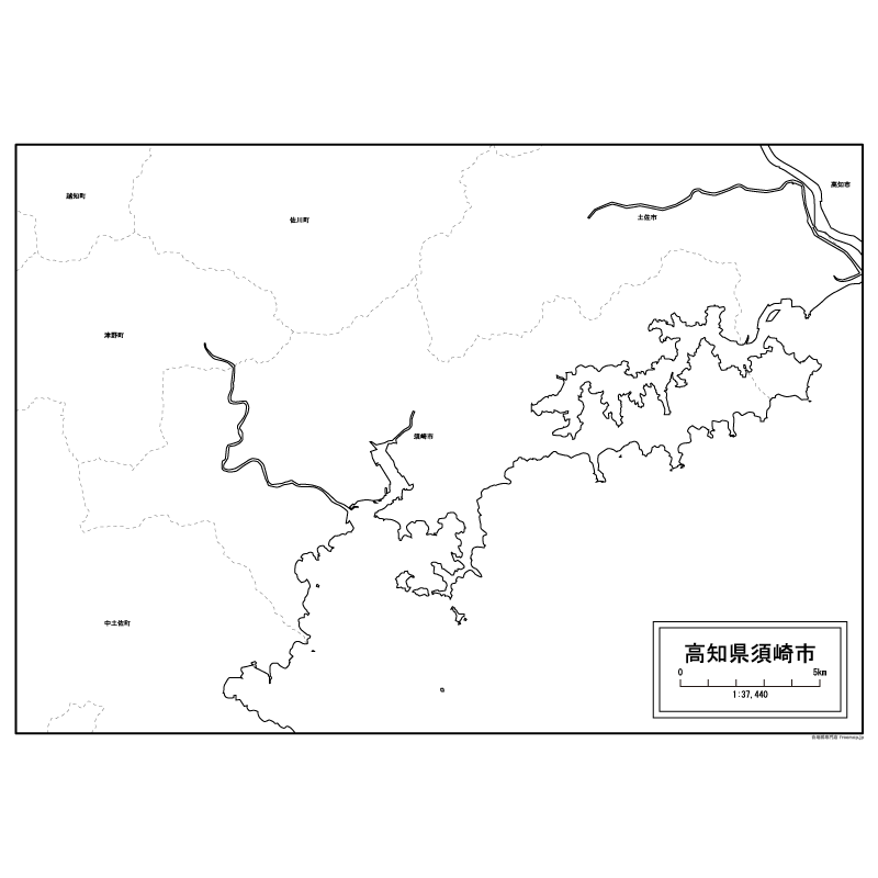 須崎市の白地図のサムネイル
