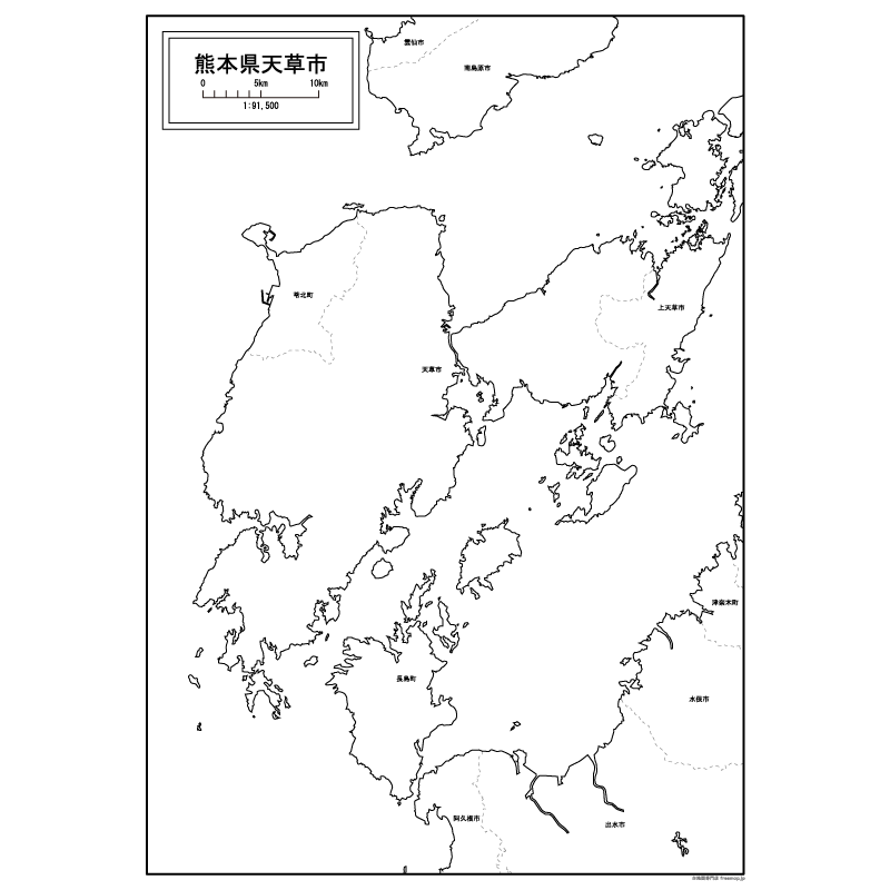 天草市の白地図のサムネイル