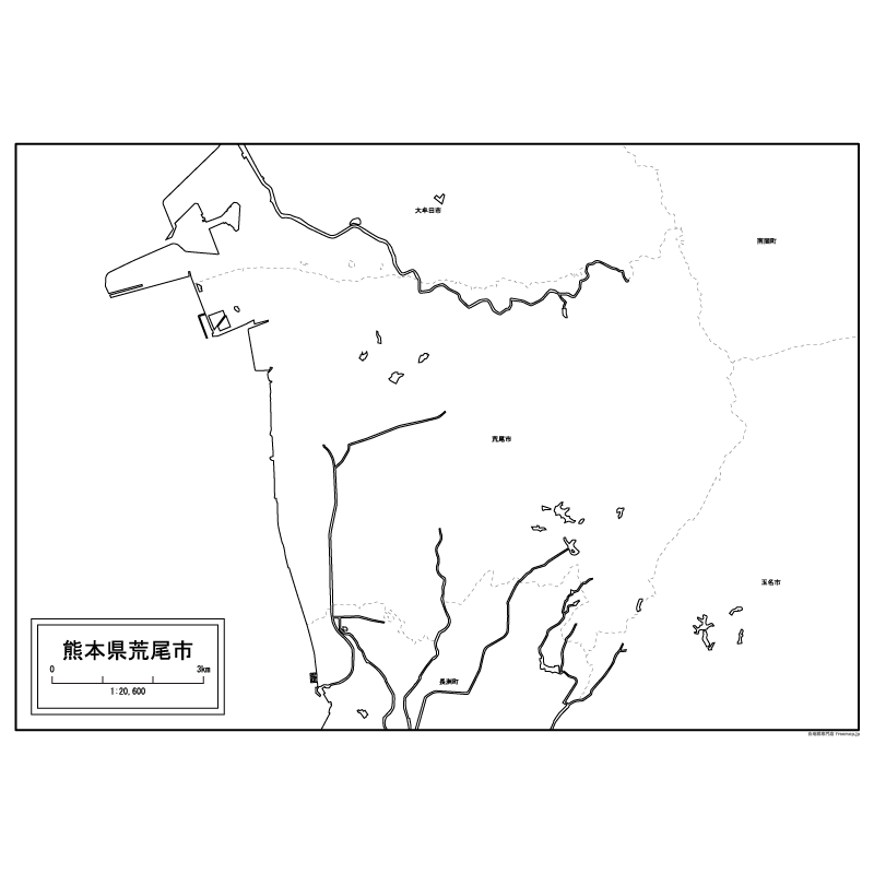 荒尾市の白地図のサムネイル