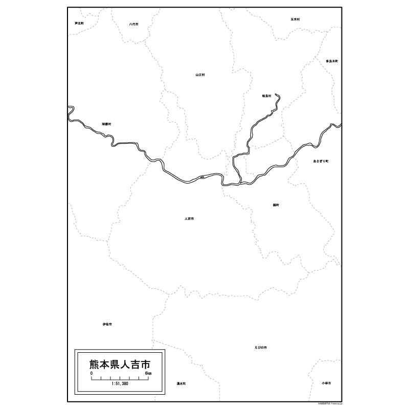 人吉市の白地図のサムネイル