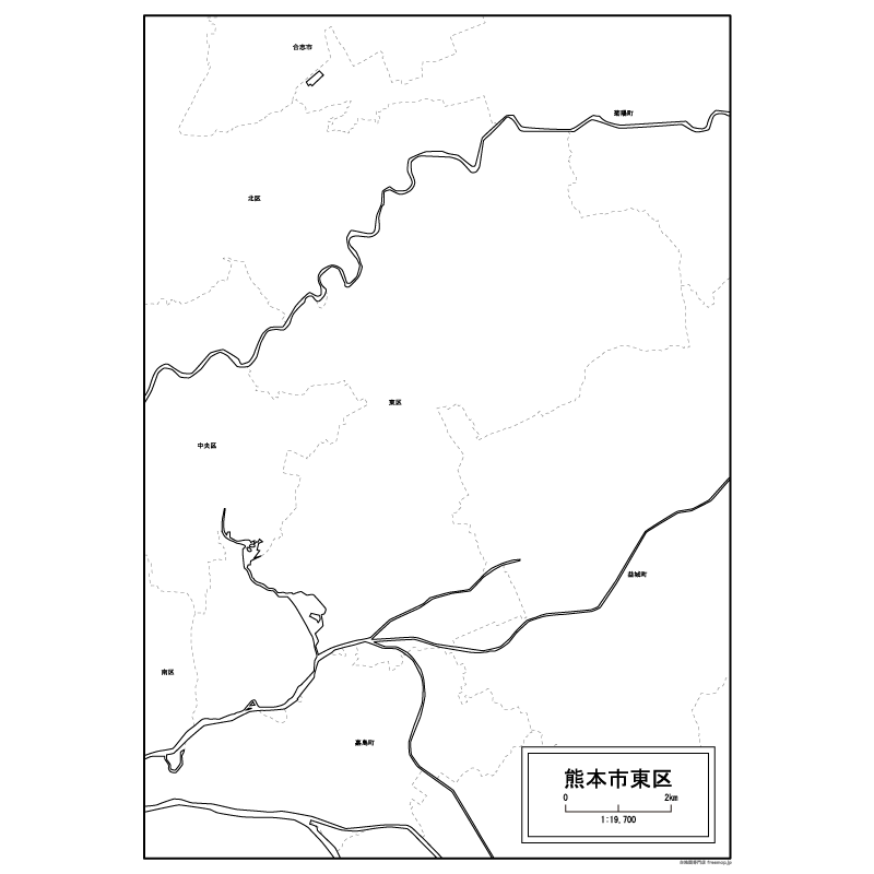 熊本市東区の白地図のサムネイル