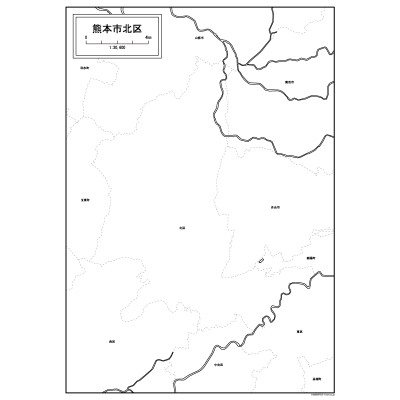 熊本市北区の白地図のサムネイル