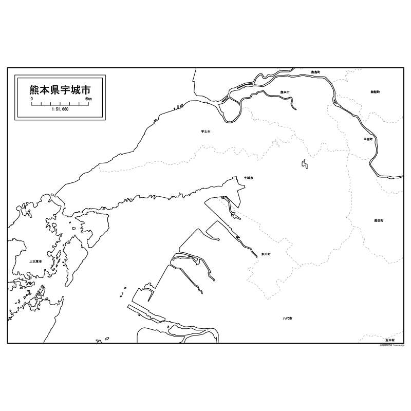 宇城市の白地図のサムネイル