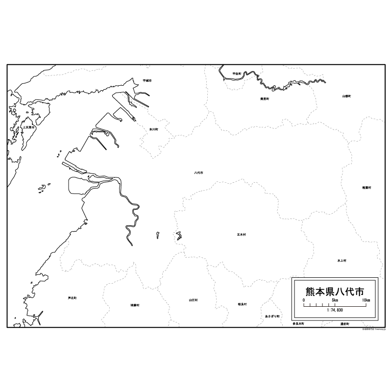 八代市の白地図のサムネイル