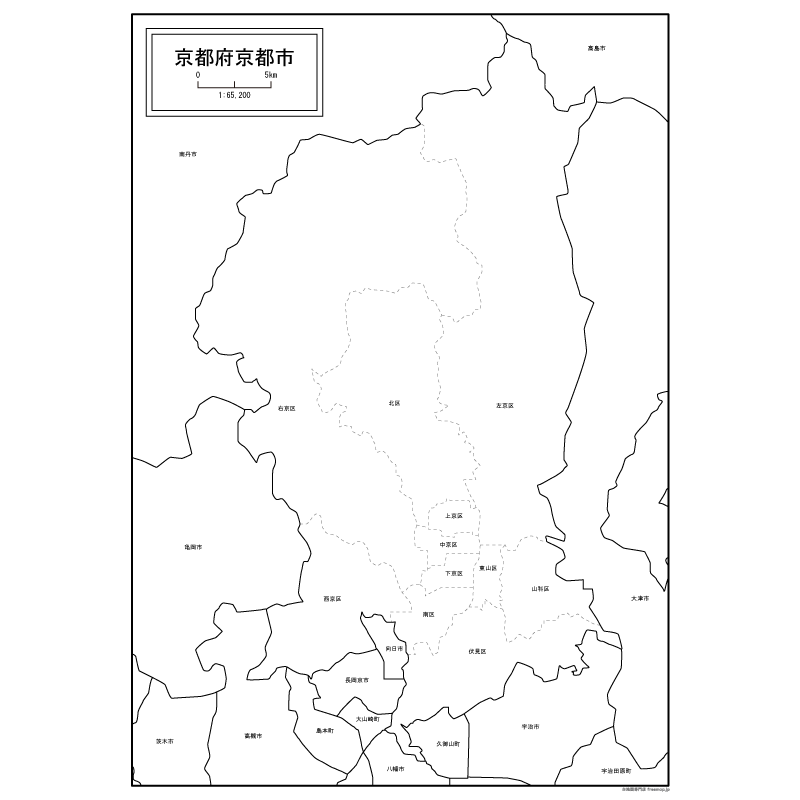 京都府京都市の白地図のサムネイル