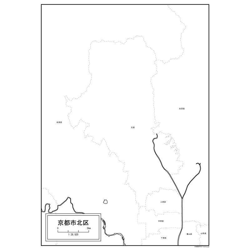 京都市北区の白地図のサムネイル