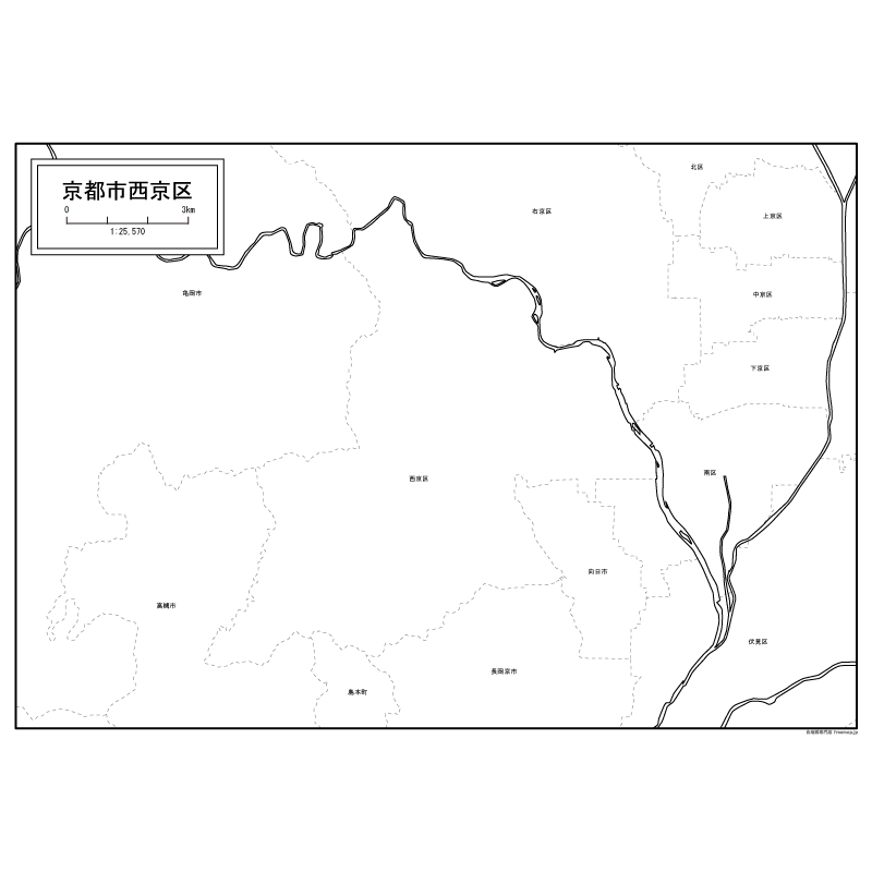 京都市西京区の白地図のサムネイル