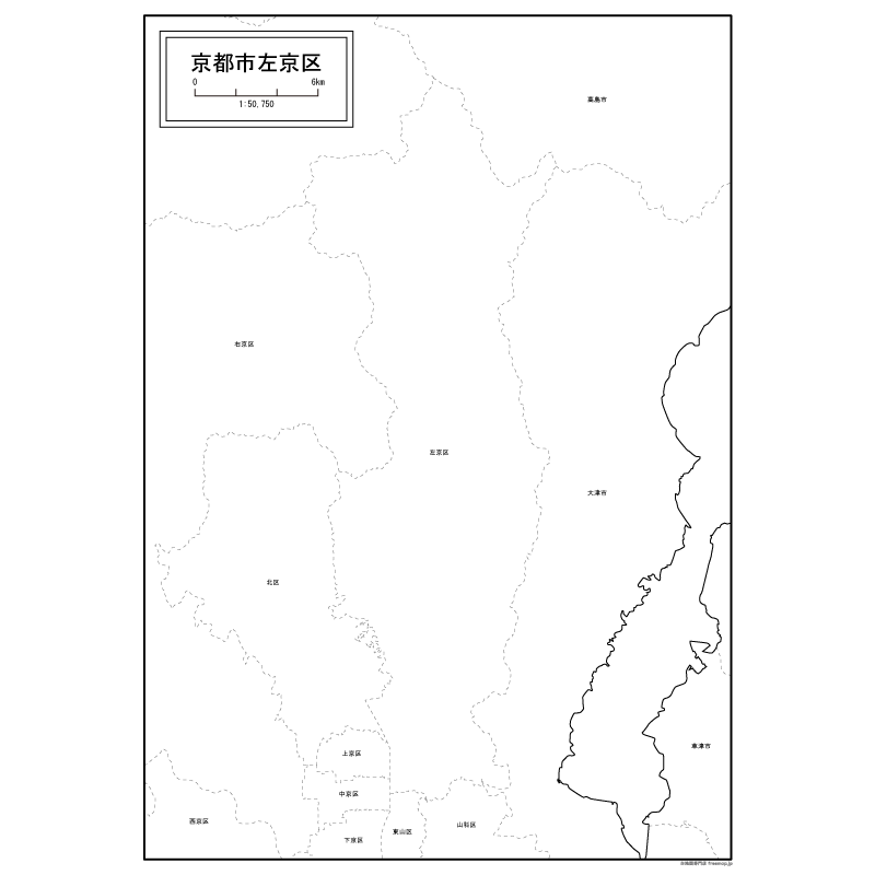 京都市左京区の白地図のサムネイル