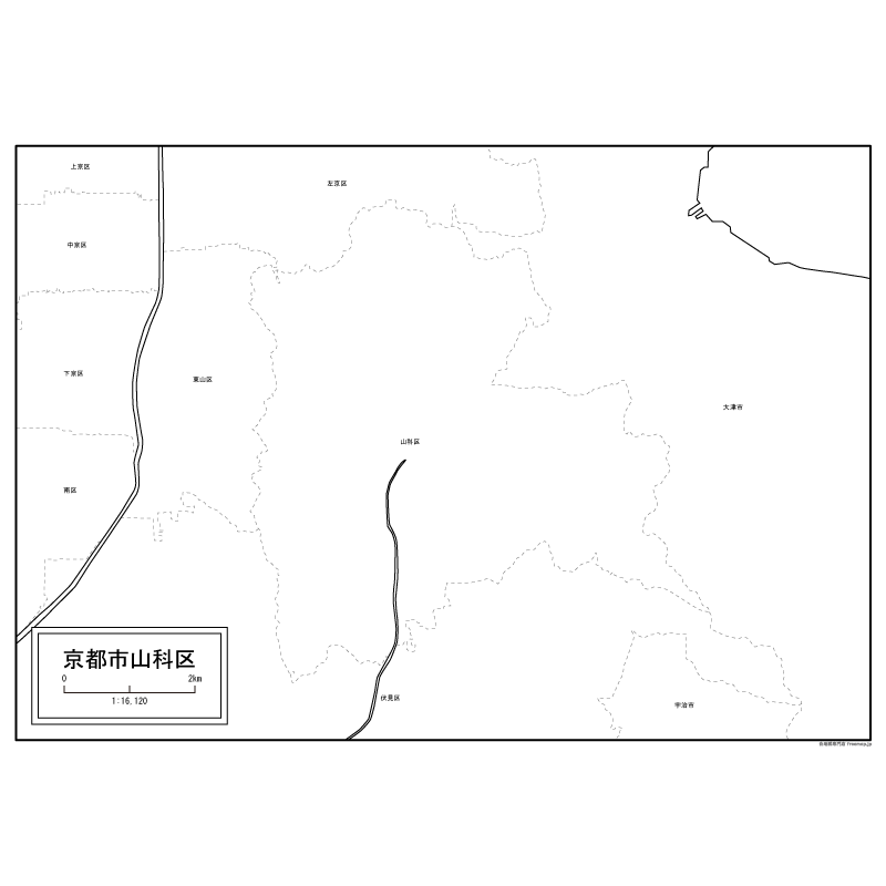 京都市山科区の白地図のサムネイル
