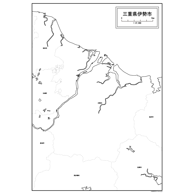 伊勢市の白地図のサムネイル