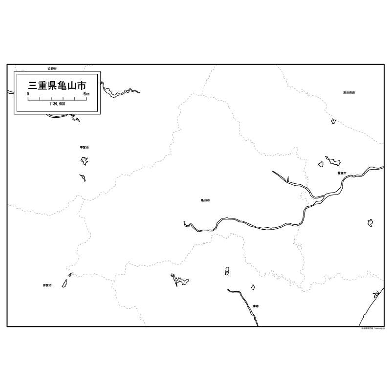 亀山市の白地図のサムネイル