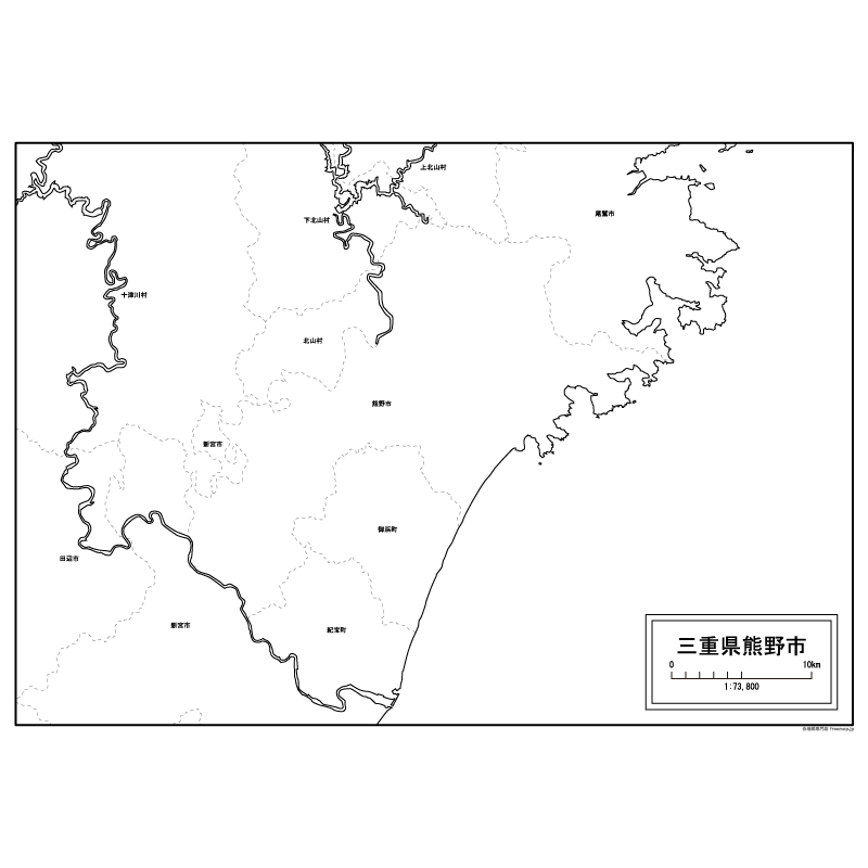 熊野市の白地図のサムネイル