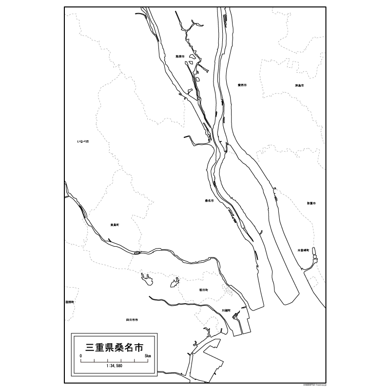 桑名市の白地図のサムネイル