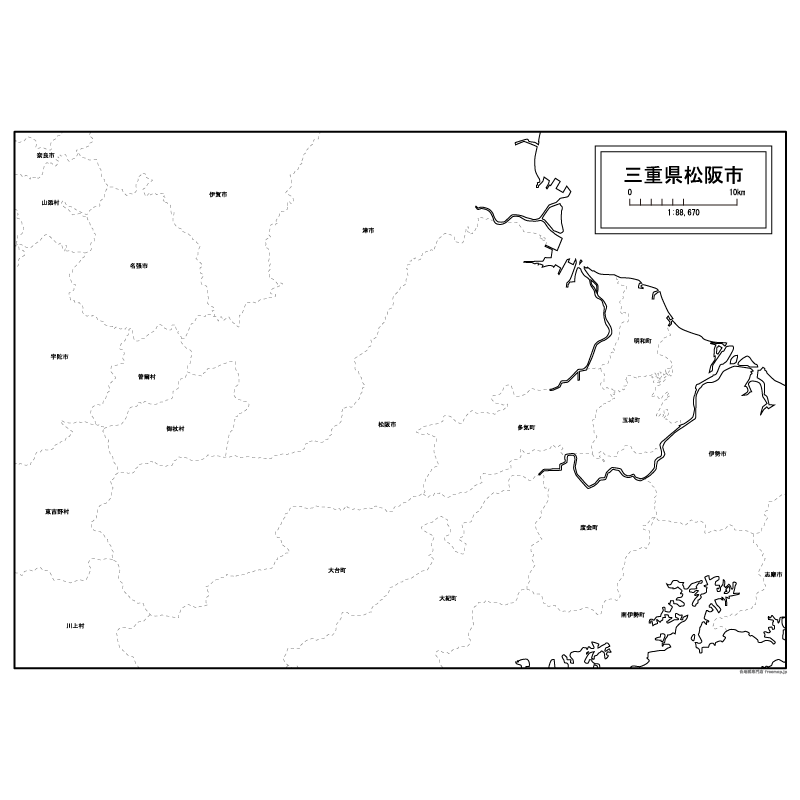 松阪市の白地図のサムネイル
