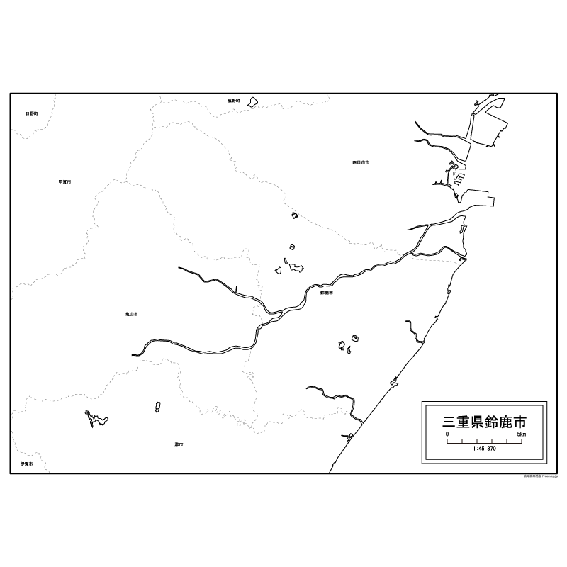 鈴鹿市の白地図のサムネイル