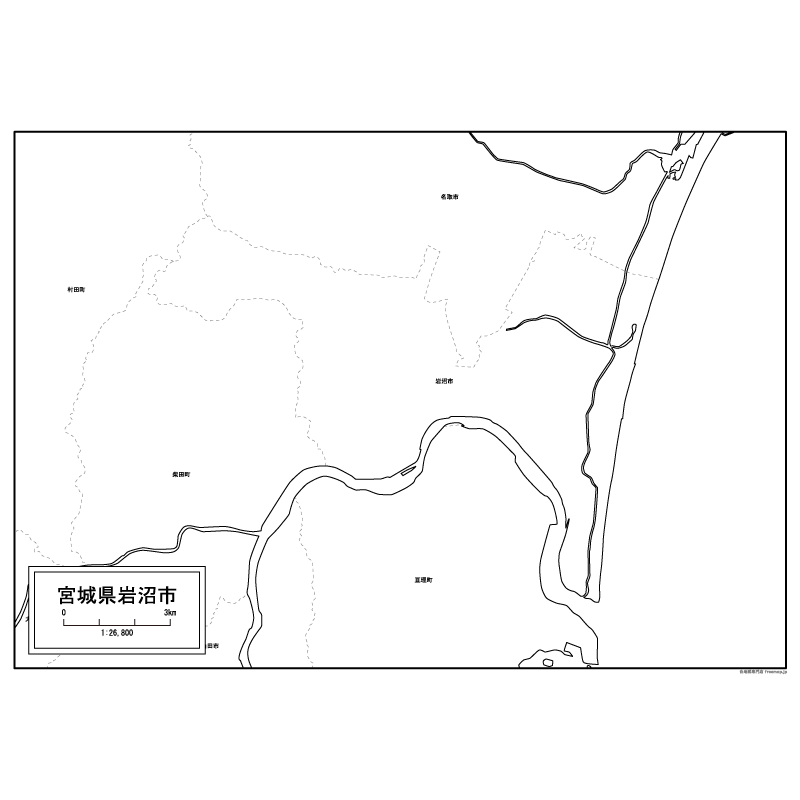 岩沼市の白地図のサムネイル