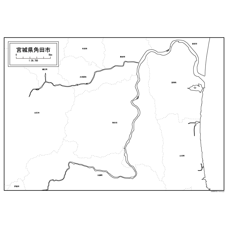 角田市の白地図のサムネイル