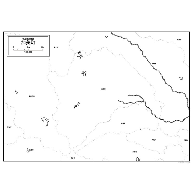 加美町の白地図のサムネイル