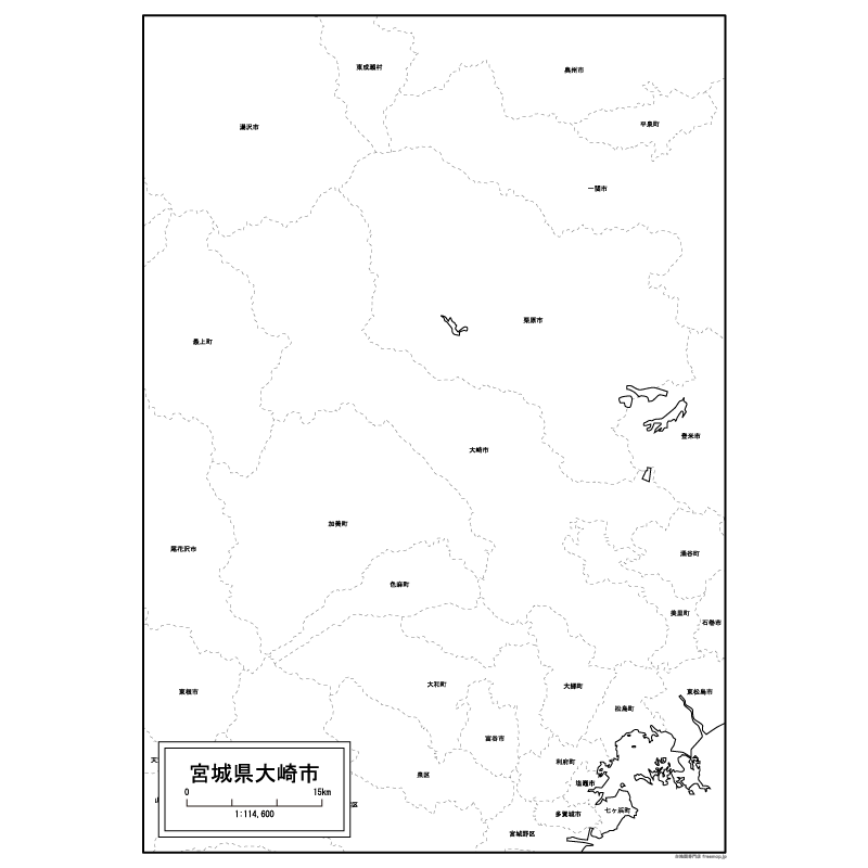 大崎市の白地図のサムネイル