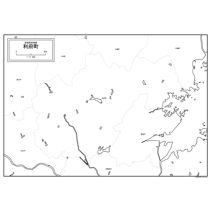 利府町の白地図のサムネイル