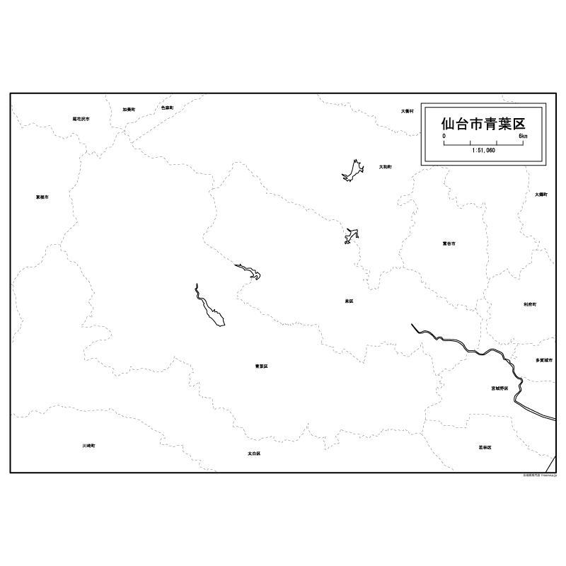 仙台市青葉区の白地図のサムネイル