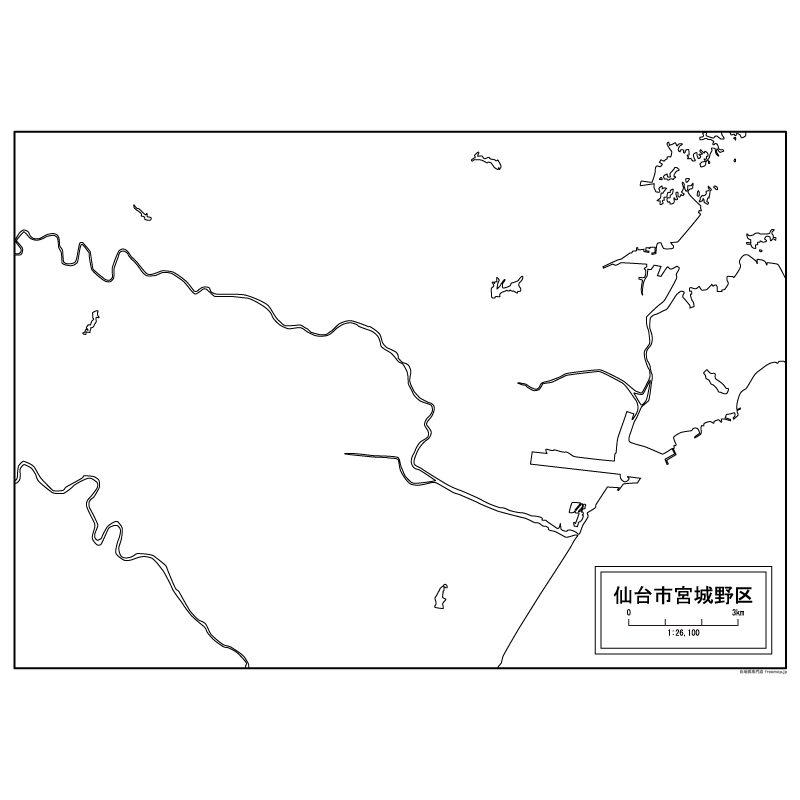 仙台市宮城野区の白地図のサムネイル