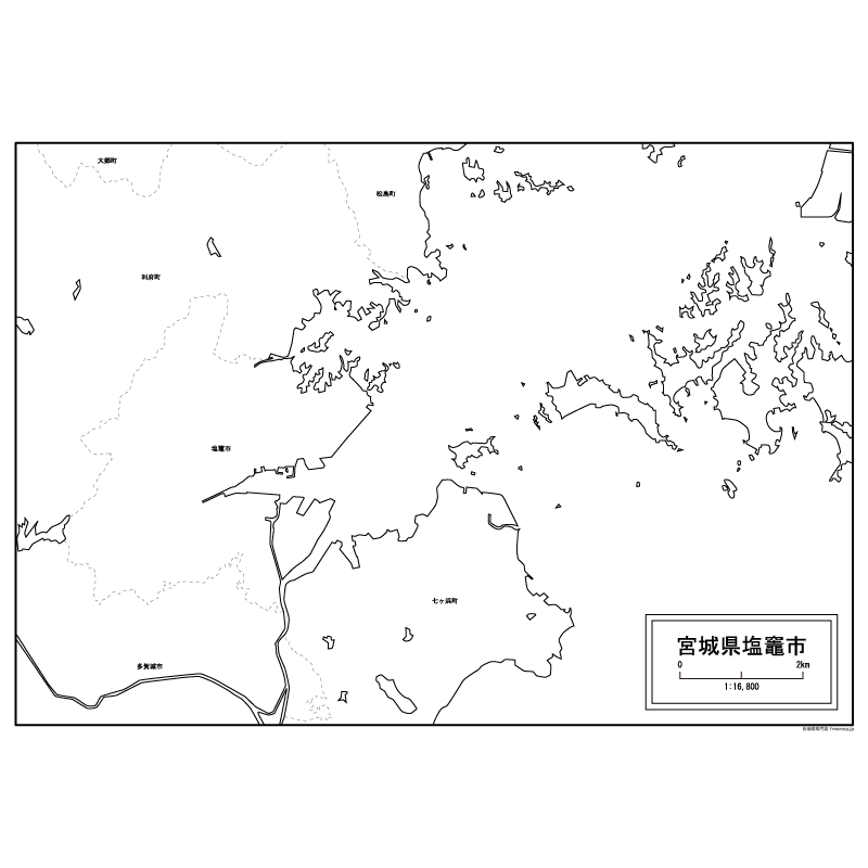 塩竈市の白地図のサムネイル