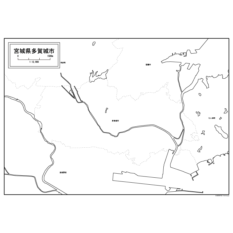 多賀城市の白地図のサムネイル