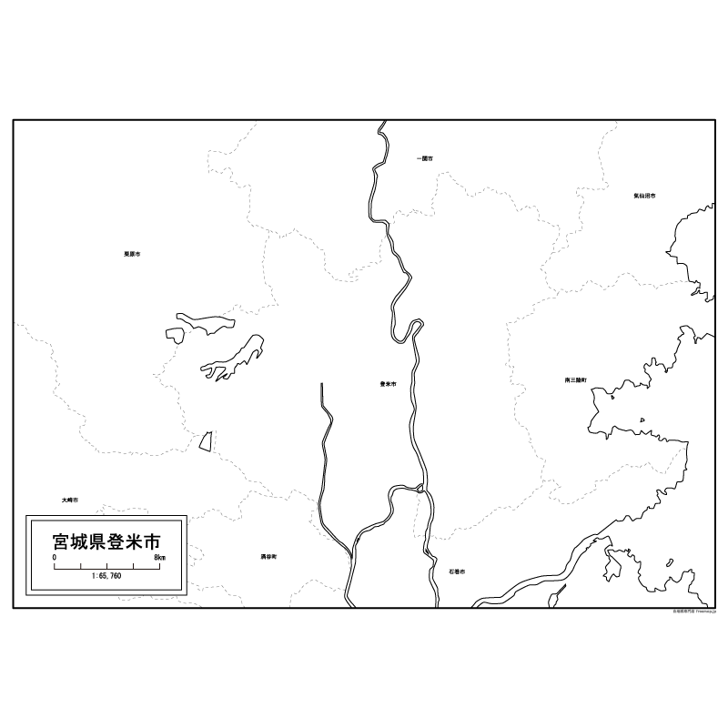 登米市の白地図のサムネイル