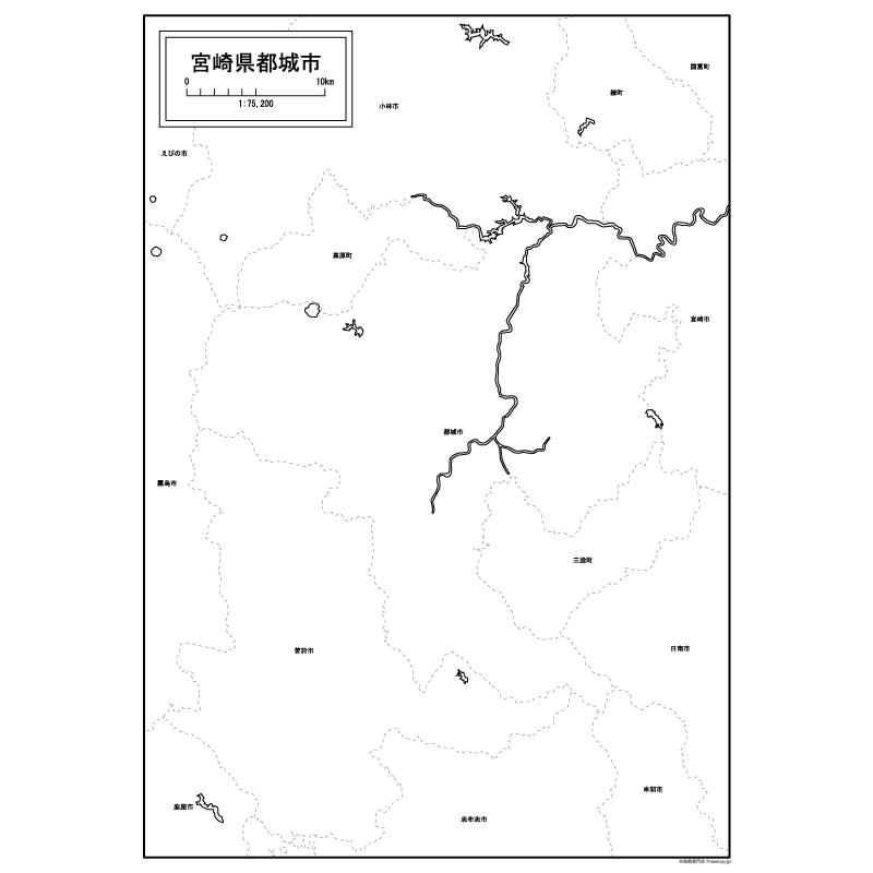 都城市の白地図のサムネイル