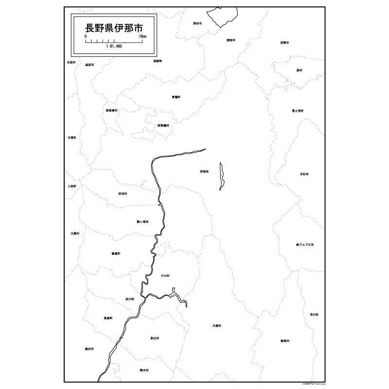 伊那市の白地図のサムネイル